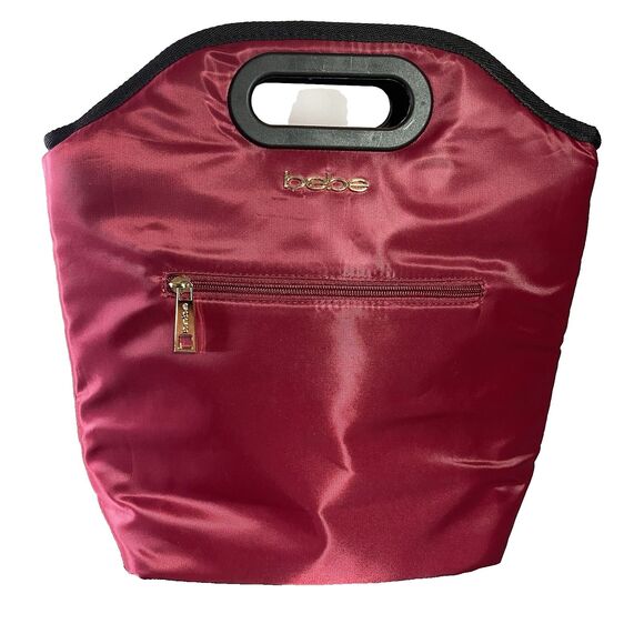BEBE Tanya Lunch Bag Insulated Zippered Pocket Top Handle Red - Picture 2 of 13
